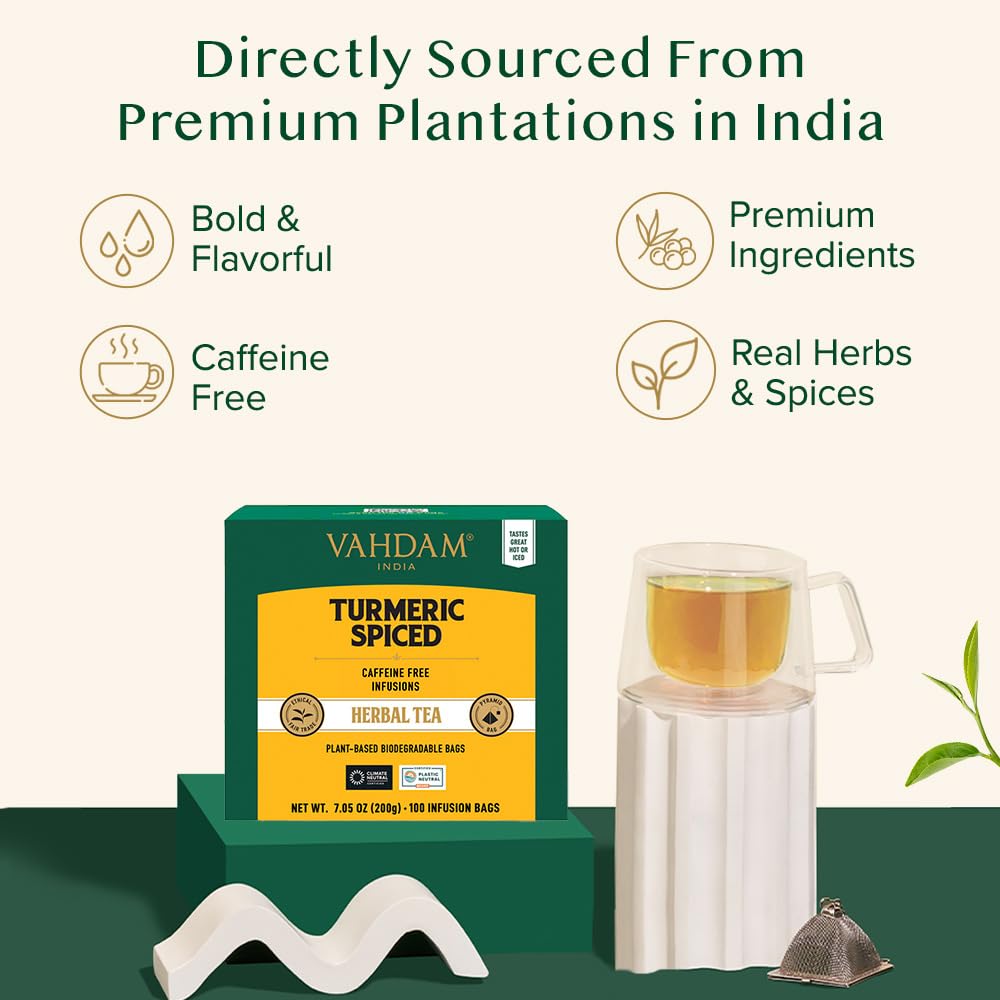 VAHDAM Turmeric Spice Tea Bags cinnamon and cardamom for aromatic spice
