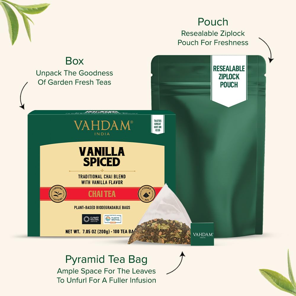 Cinnamon, clove, and cardamom notes in VAHDAM Vanilla Spiced Chai