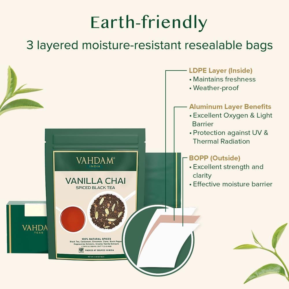 VAHDAM chai brew setup for hot, iced, or cold beverages.