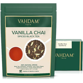 VAHDAM Vanilla Spiced Masala Chai loose leaf tea ready to brew with rich aroma.