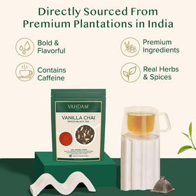 VAHDAM chai spice blend with cardamom and cinnamon for bold flavor.
