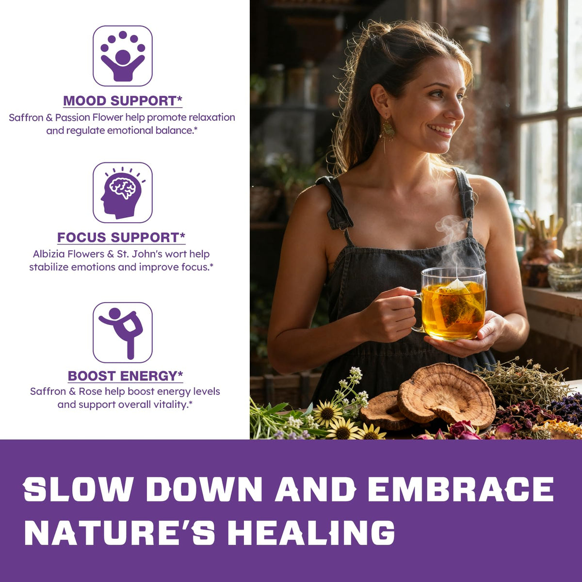 VailHerbTea passion flower and chamomile blend, relaxing infusion for emotional balance.
