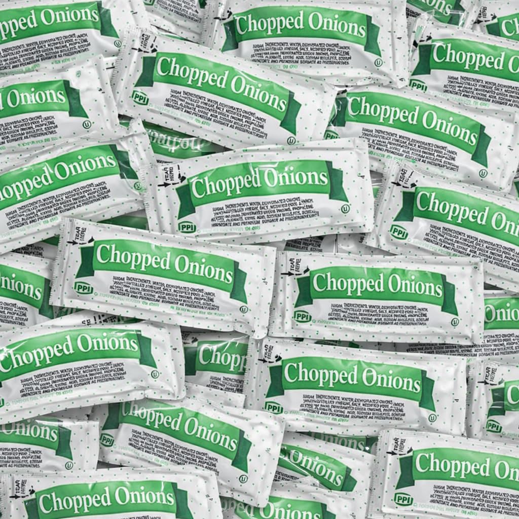 Vallary chopped onion packets ensure consistent hot dog toppings.