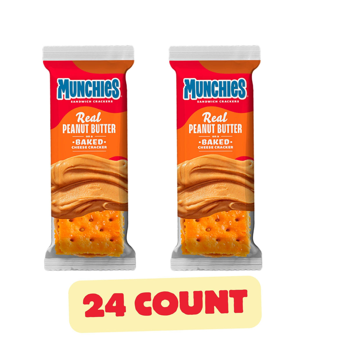 Vallary Munchies snack packs show creamy peanut butter filling between crackers.