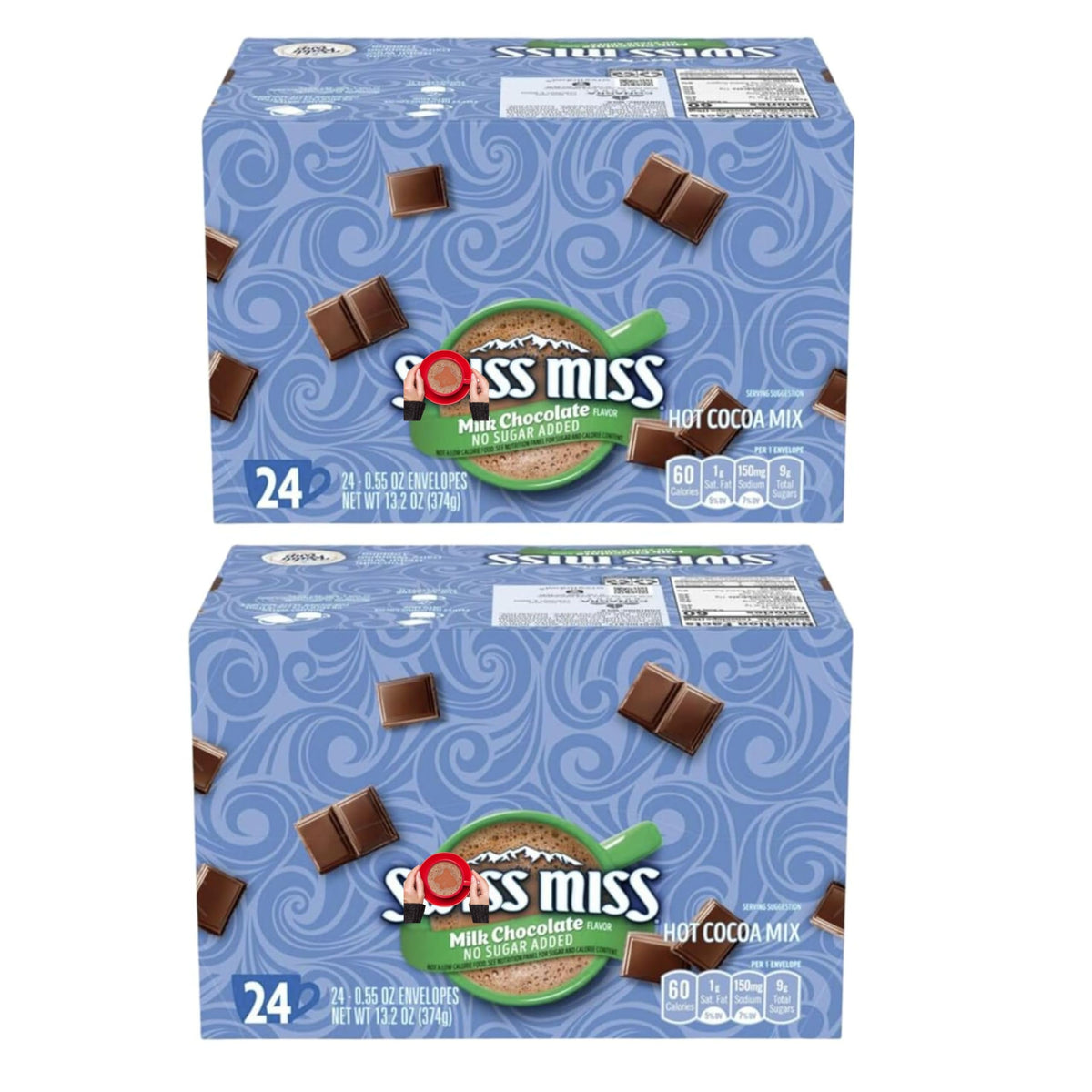 Vallary Swiss Miss hot cocoa packets in a two-pack for cozy moments.