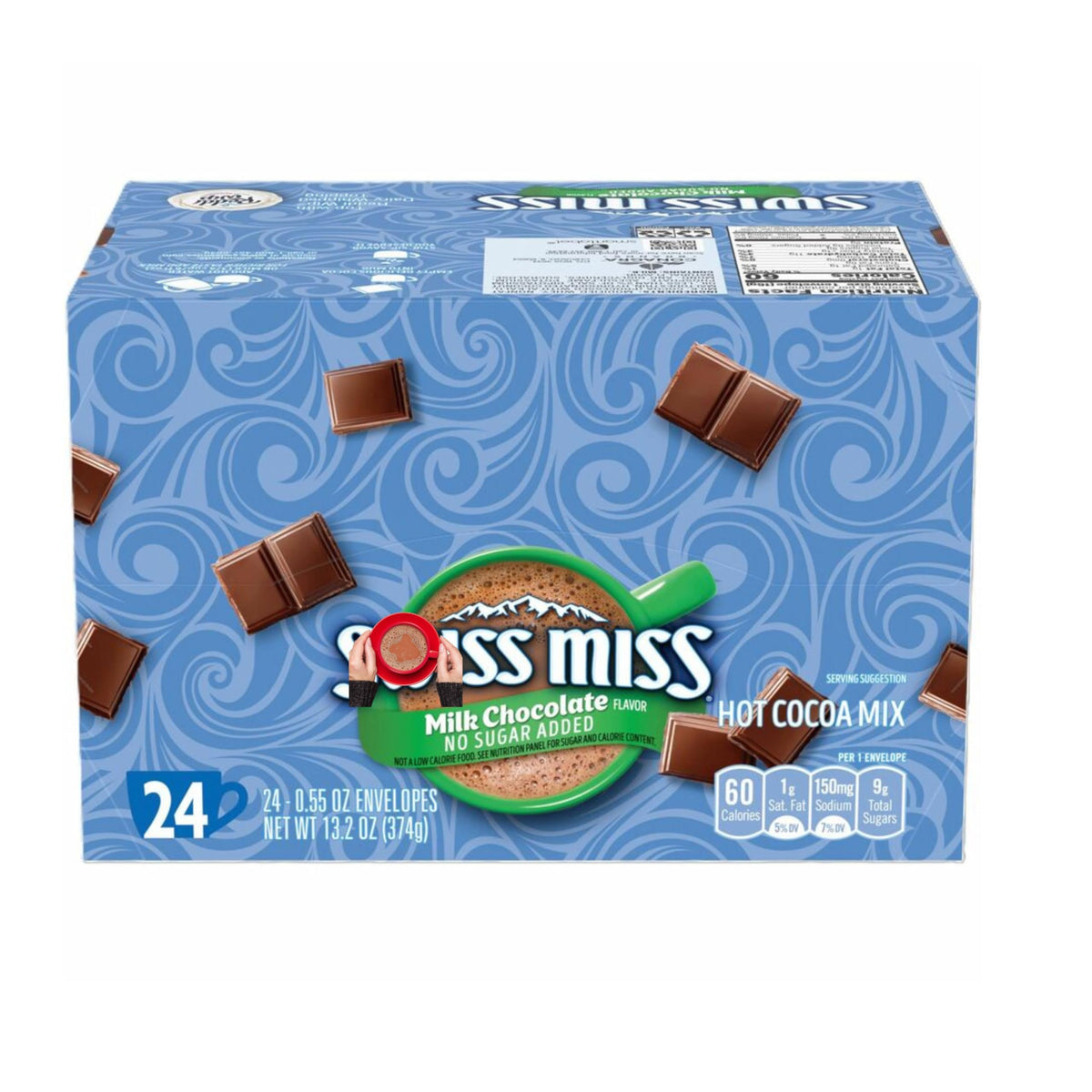 Warm kitchen scene with Vallary Swiss Miss cocoa cup for a cozy evening.