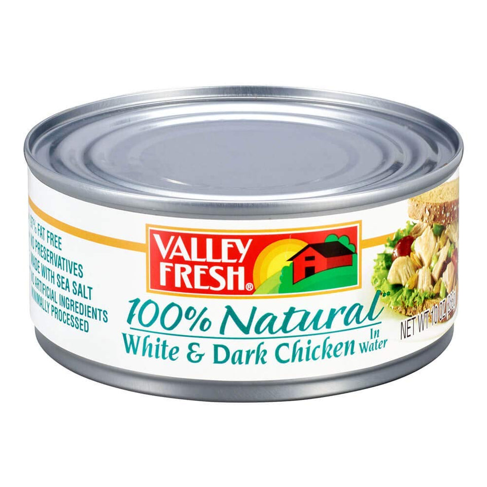 VALLEY FRESH Chuck Chicken in Water pack front view; convenient protein for quick meals
