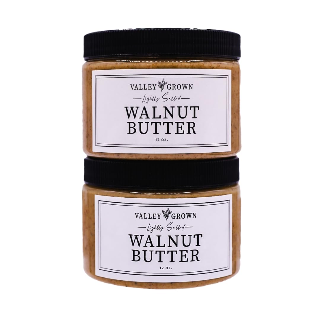 Valley Grown walnut butter two-pack front view for easy snacking.