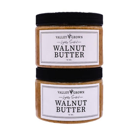 Valley Grown walnut butter two-pack front view for easy snacking.