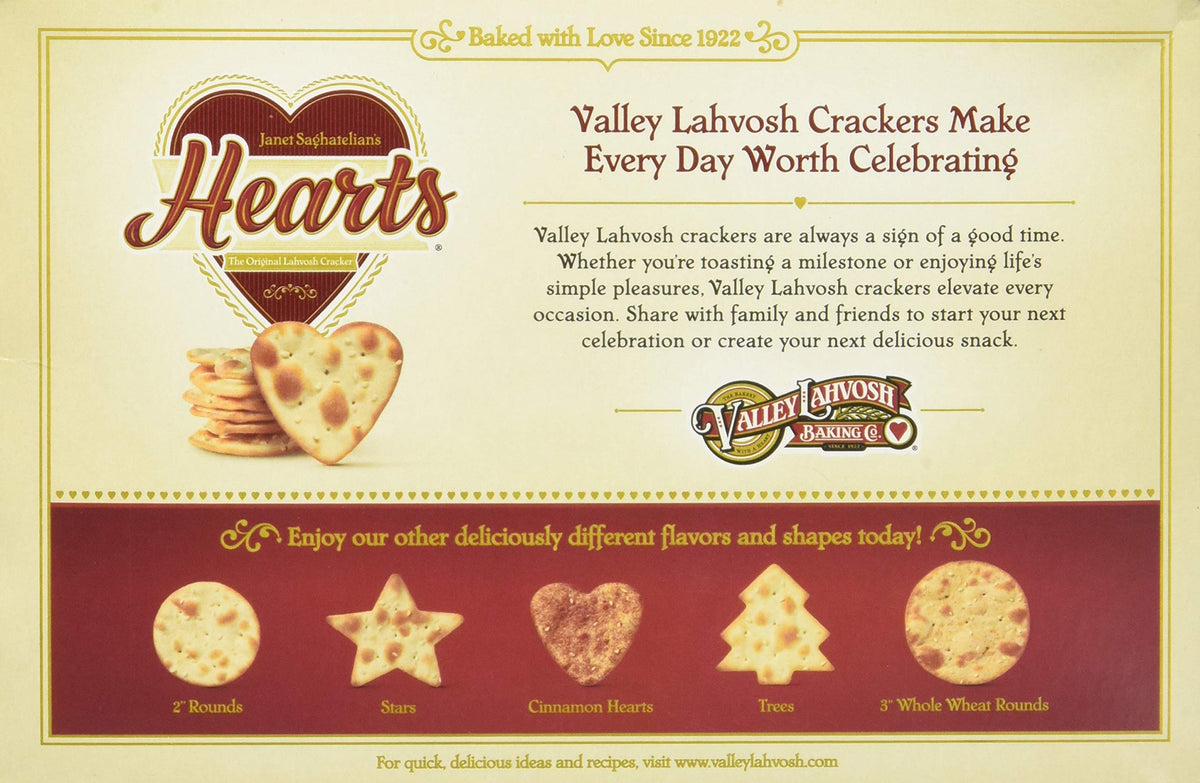 Valley Lahvosh Hearts Crackers heart-shape detail for celebrations and sharing.