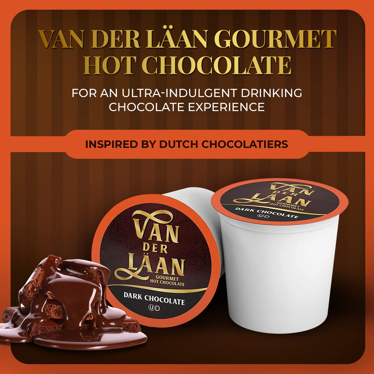 Steaming mug of Van Der Laan chocolate with rich aroma