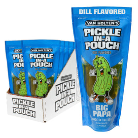 Van Holten's Big Papa Pickle-In-A-Pouch 12-pack front view highlights bold dill flavor