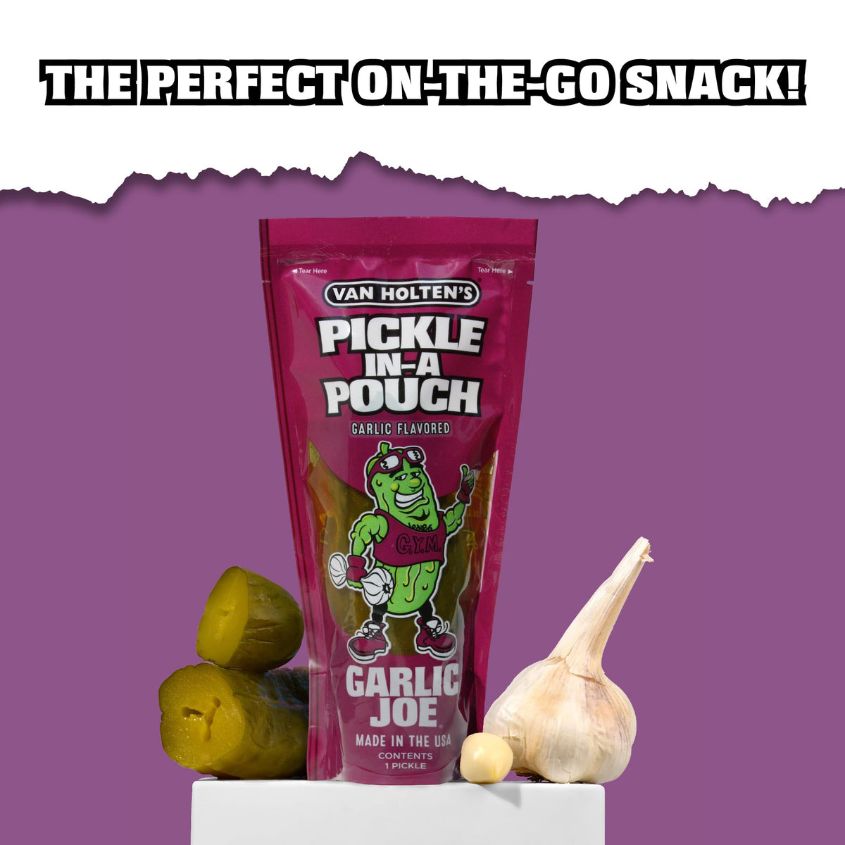 Van Holten's Garlic Joe Pickle-In-A-Pouch slices showcase aroma and crunch.
