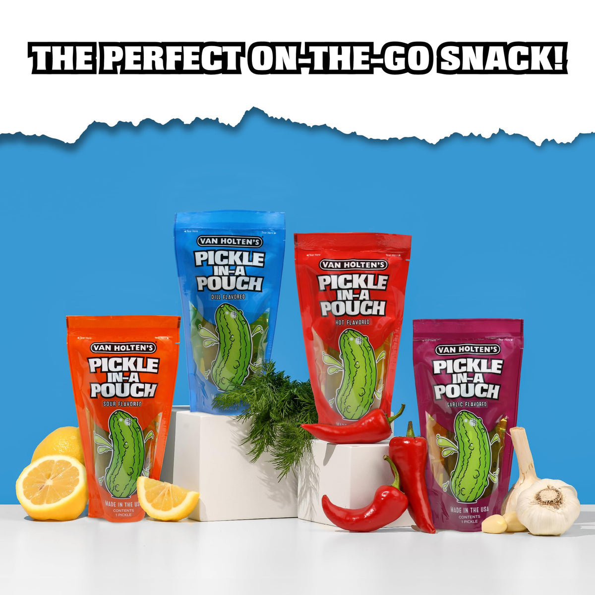 Van Holten's Pickles in-pouch on-the-go snack setup for busy days