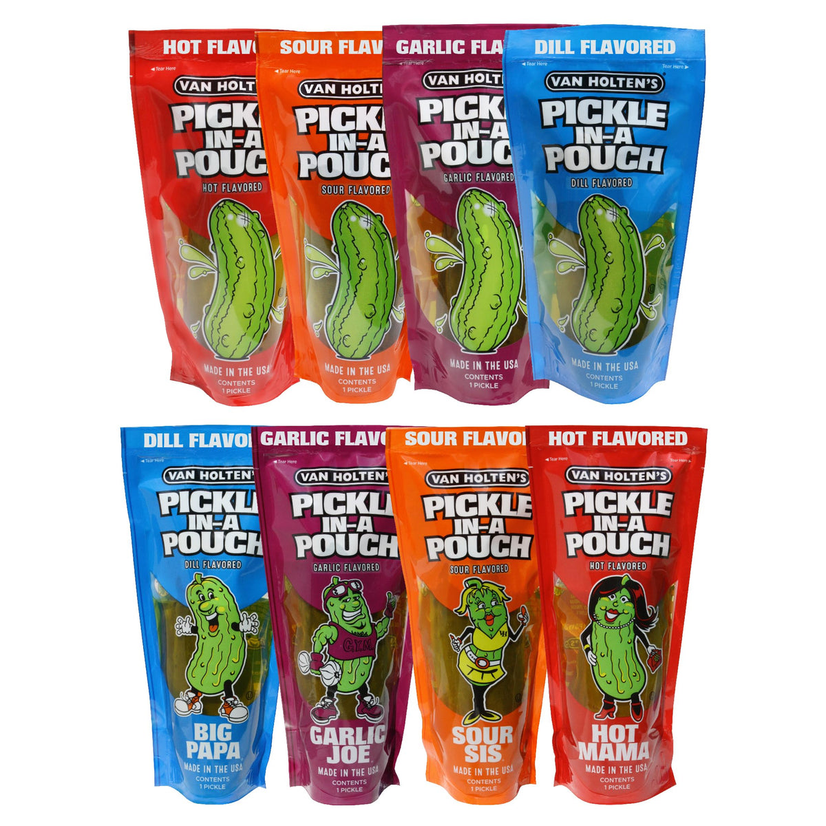 Van Holten’s Pickles Variety Sampler front view for on-the-go snacking.