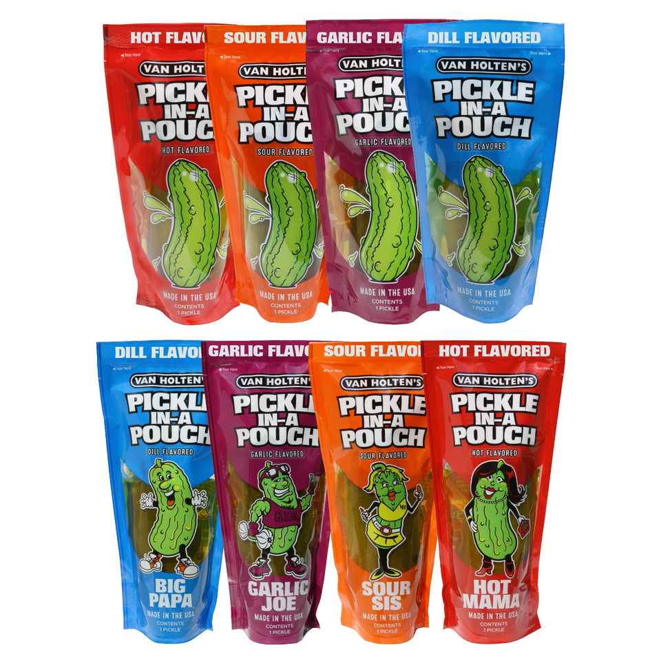 Van Holten’s Pickles Variety Sampler front view for on-the-go snacking.