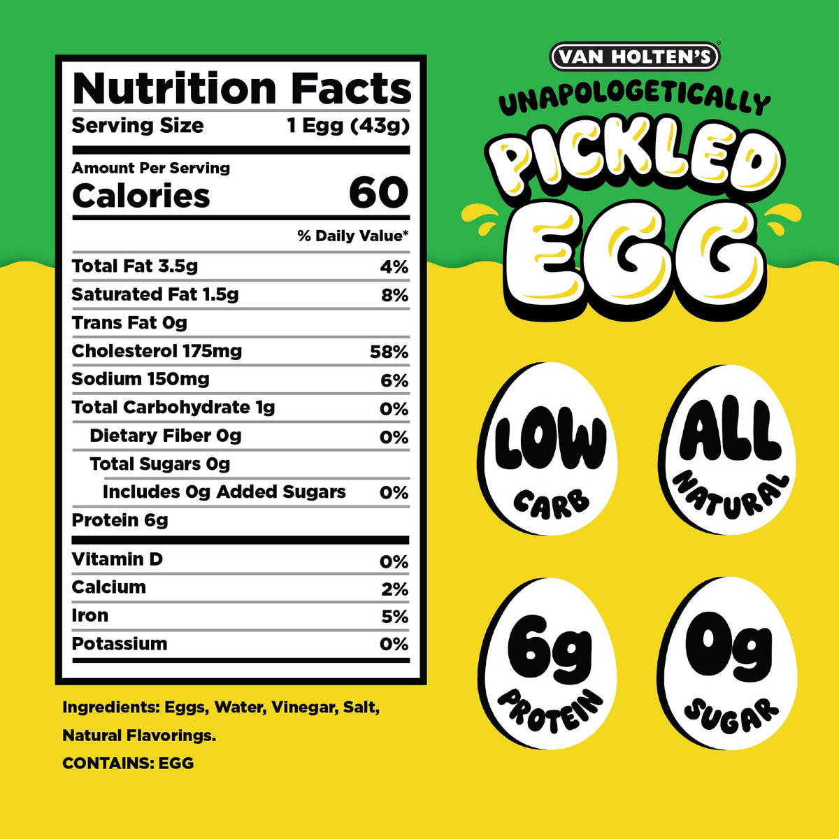 Van Holten's pickled eggs bottle close-up shows tangy flavor and texture.