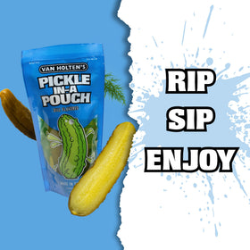 Van Holten's Jumbo Dill in-a-pouch open pack, ready for quick bites