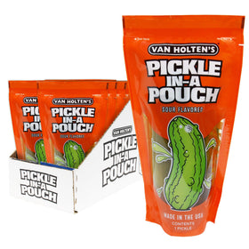 Van Holten's Pickles jumbo sour in pouch 12-pack, bold flavor for on-the-go snacking.