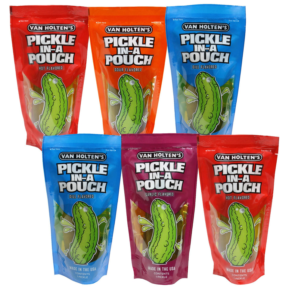 Van Holten's Pickles Variety Sampler front view shows a six-pack for on-the-go snacking