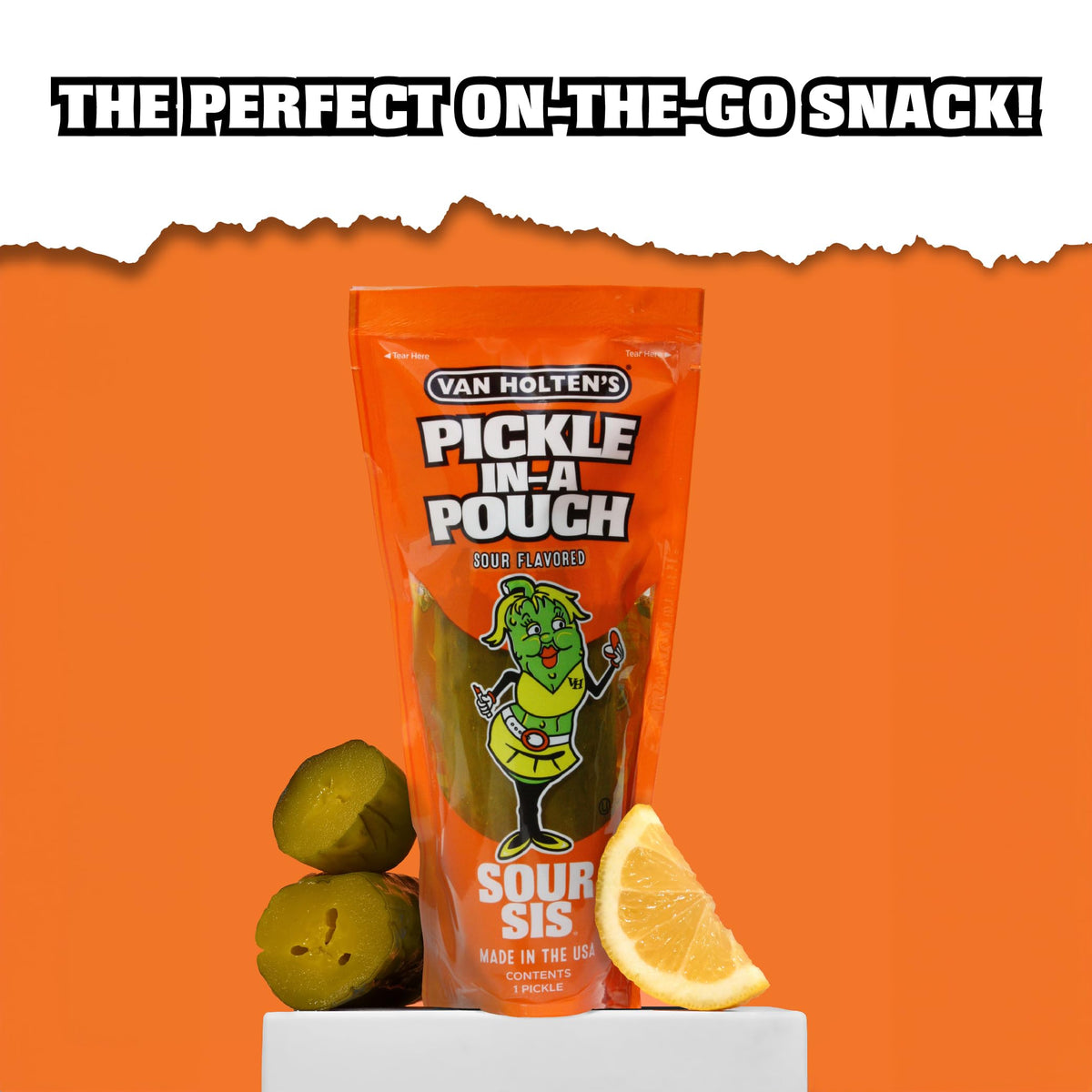 Van Holten's Sour Sis Pickle-In-A-Pouch snack-ready pouch for busy days.