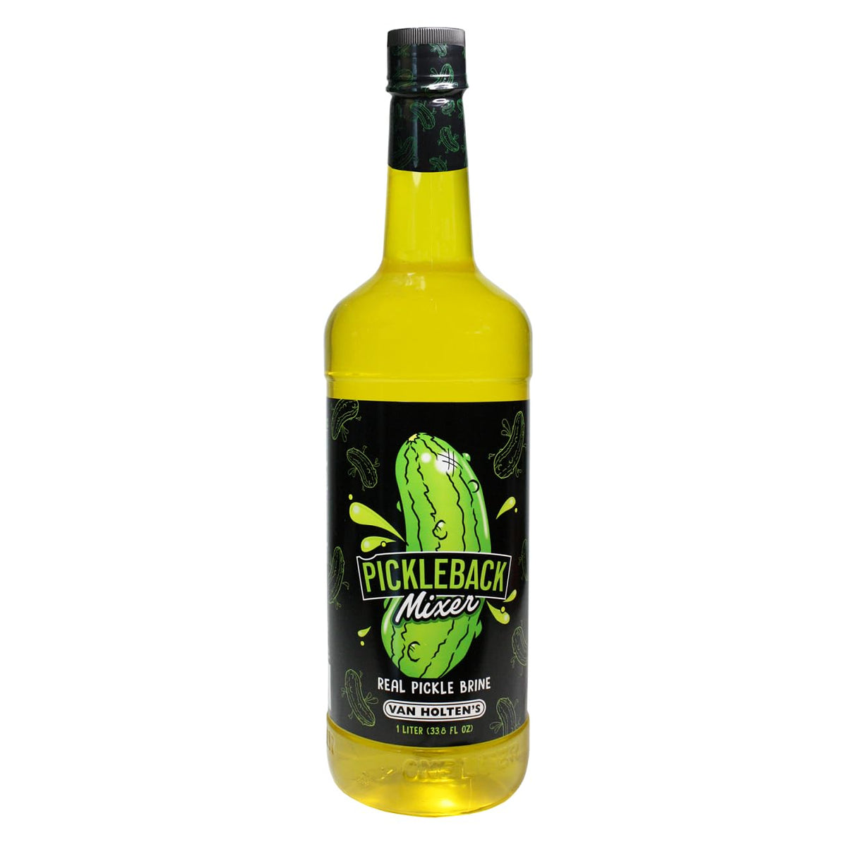 Van Holten's Pickle Brine bottle label close-up for cocktails.