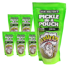 Van Holten's Warheads Pickle-In-A-Pouch packaging highlights bold on-the-go flavor.