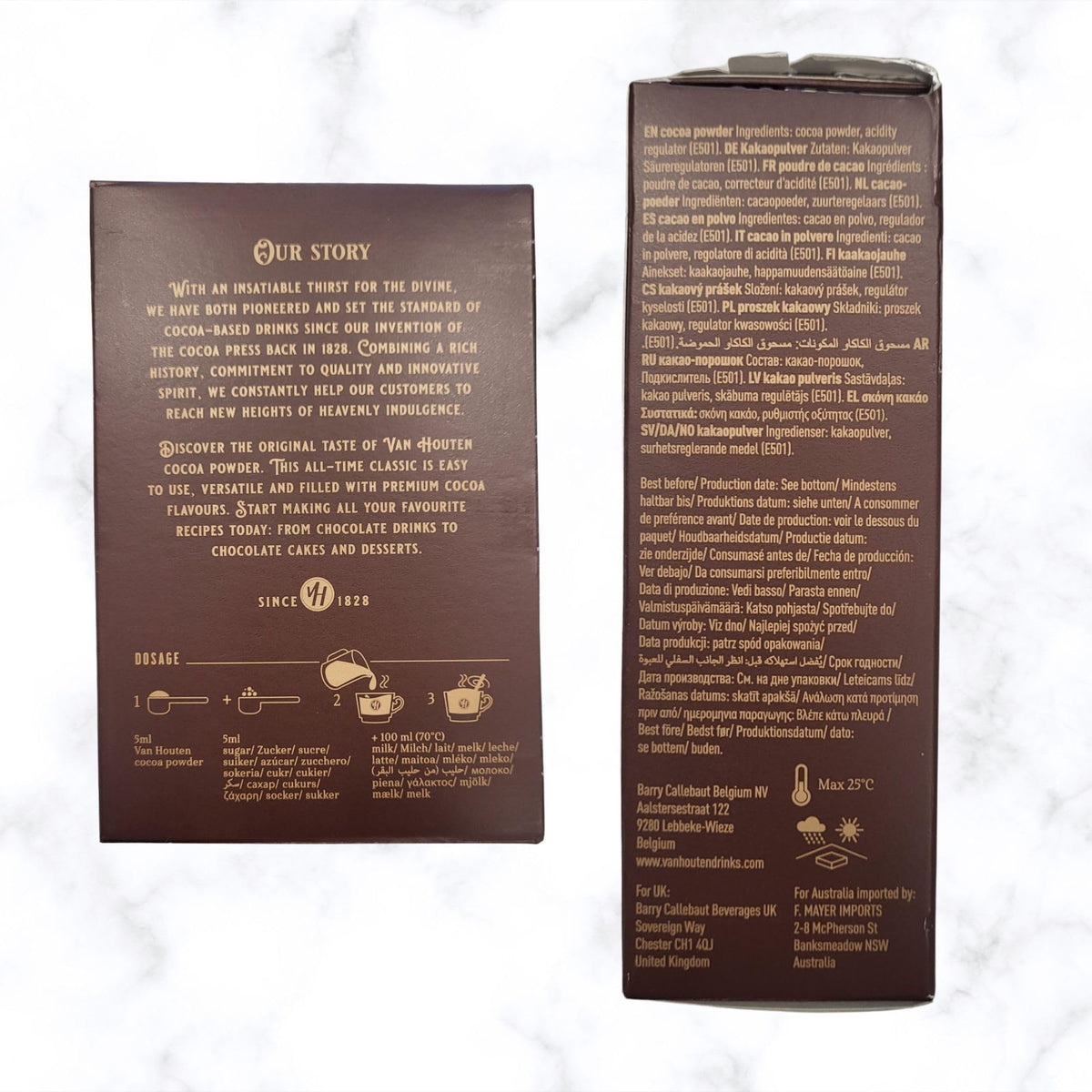Van Houten three-pack boxes highlighting convenient storage and freshness