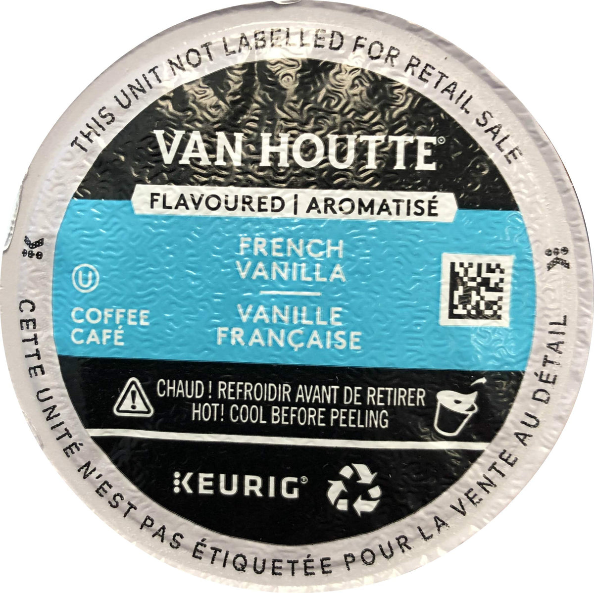 Van Houtte French Vanilla light coffee K-Cup pack pictured, offering a smooth vanilla aroma for Keurig brewing.