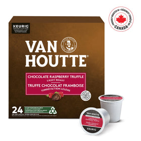 Van Houtte Raspberry Chocolate Truffle K-Cup close-up emphasizing convenience.