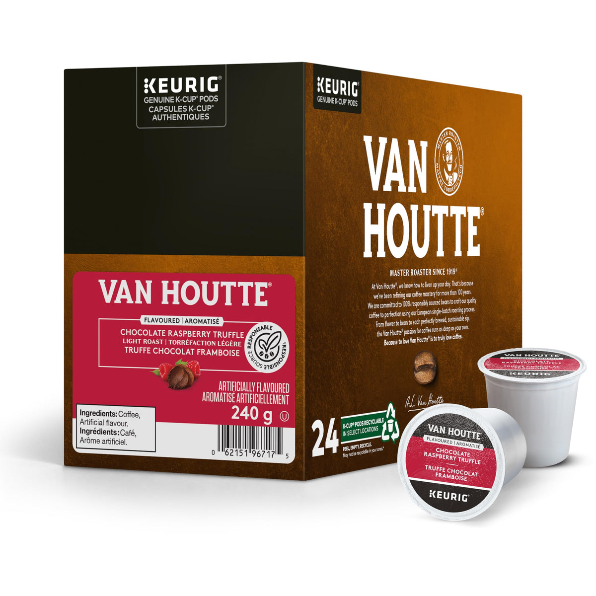 Van Houtte Raspberry Chocolate Truffle K-Cup in a Keurig brewer setup.