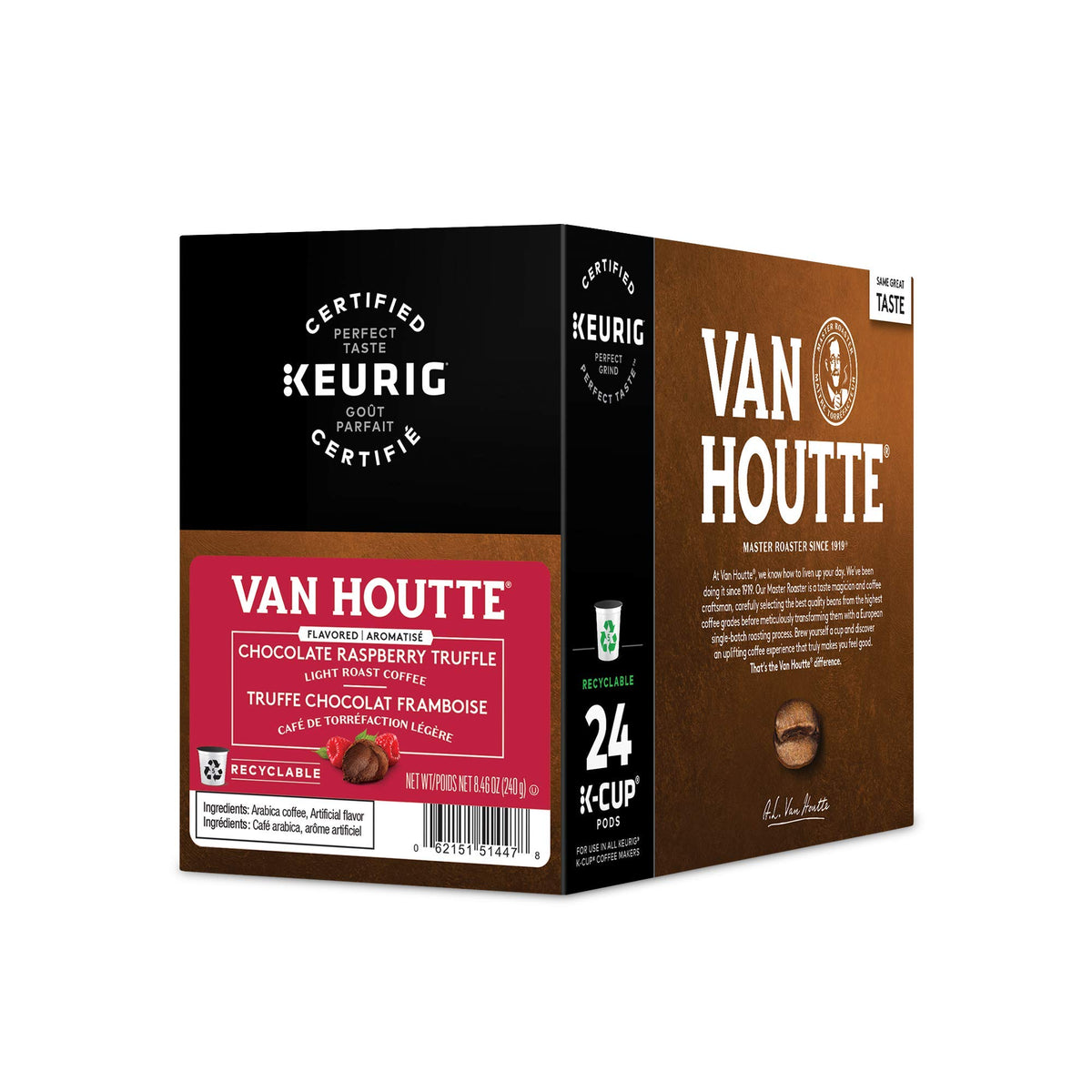 Van Houtte Raspberry Chocolate Truffle K-Cup close-up, inviting aroma for a cozy break.
