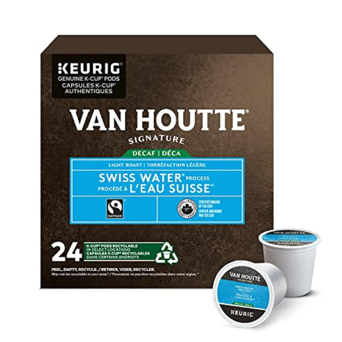 Van Houtte Swiss Water Decaf K-Cups 24-count box for easy mornings