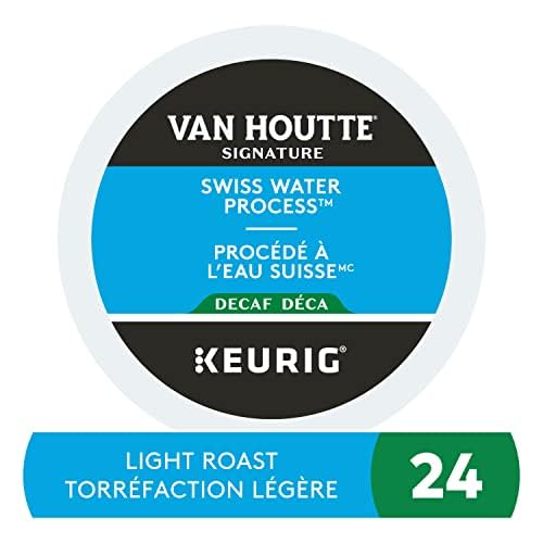 Close-up of Van Houtte Decaf K-Cups label shows organic Fair Trade