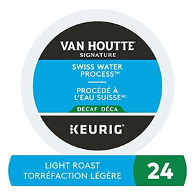 Close-up of Van Houtte Decaf K-Cups label shows organic Fair Trade