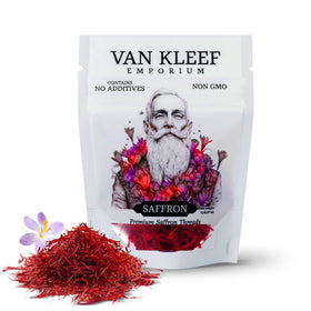 Van Kleef Emporium Kashmiri saffron threads in a jar provide premium color for dishes