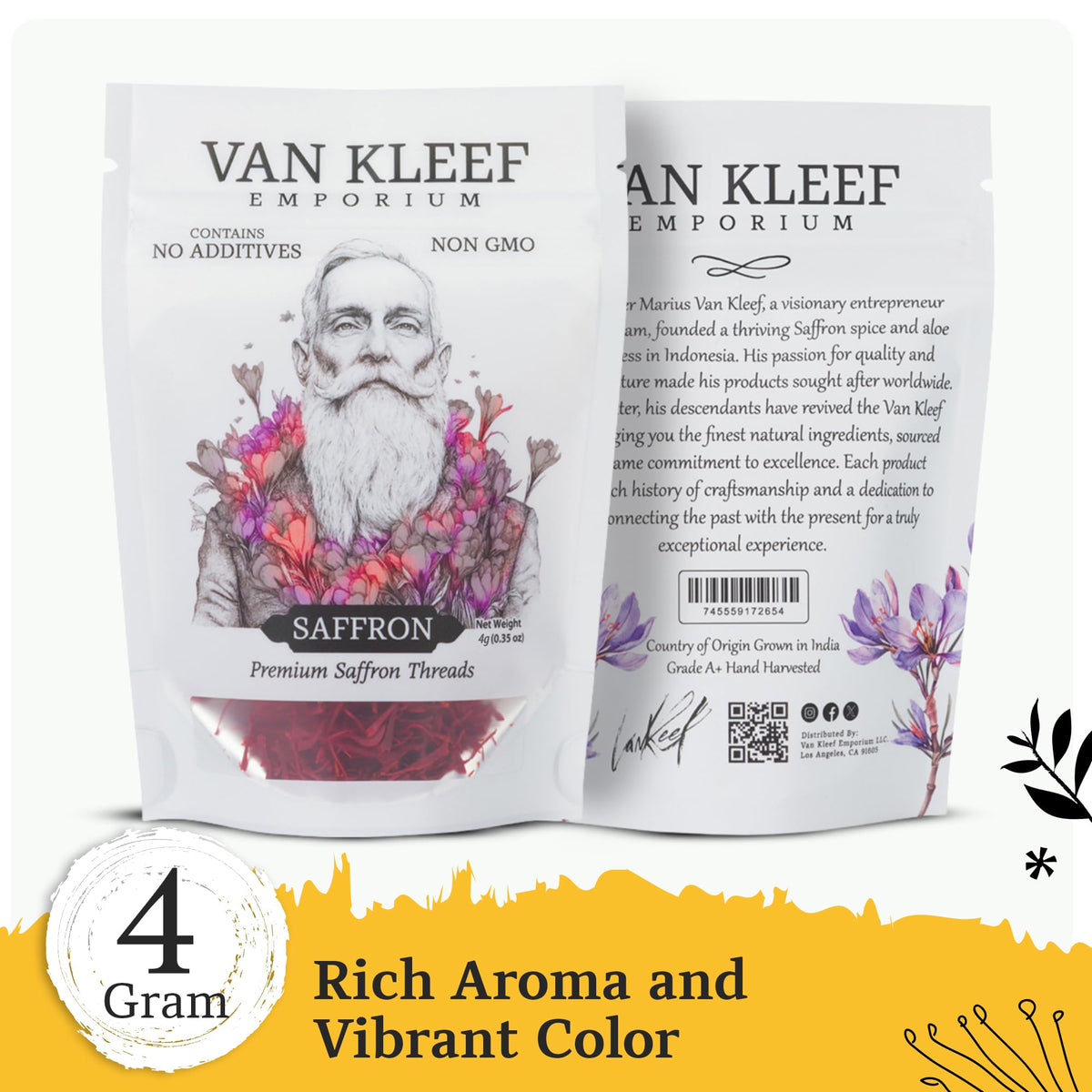 Van Kleef Emporium saffron threads closeup showing vibrant aroma and quality