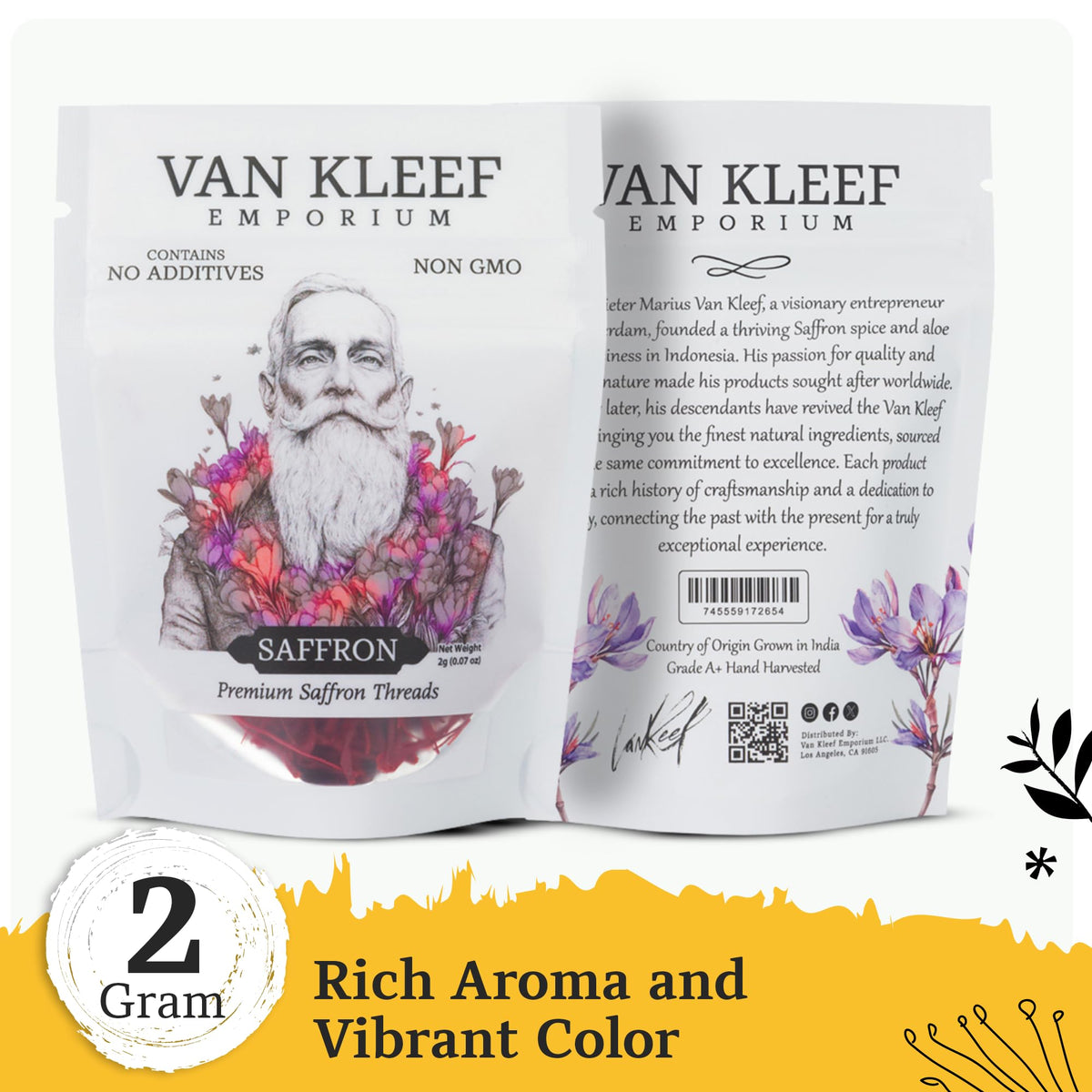 Van Kleef Emporium saffron threads in air-tight container preserving aroma and freshness