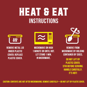 Van Camp's Beanee Weenee cups, ingredients label, quick meals at a glance.