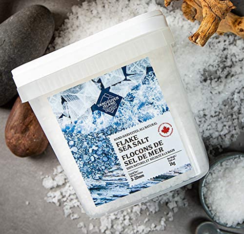 Vancouver Island Sea Salt crystals on seafood for bright, clean taste.
