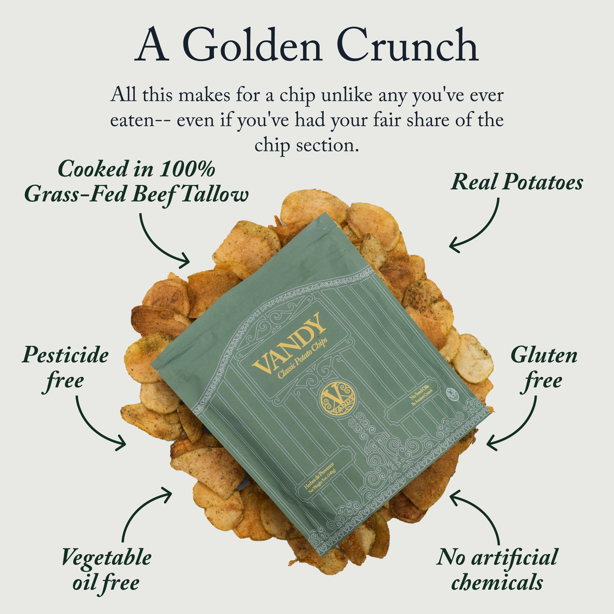 Vandy Crisps Beef Tallow Crisp — golden crunch from small-batch cooking.