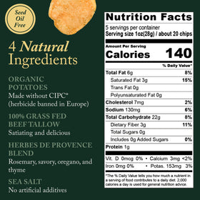 Vandy Crisps Herbes de Provence bag closeup — rich beef tallow flavor.