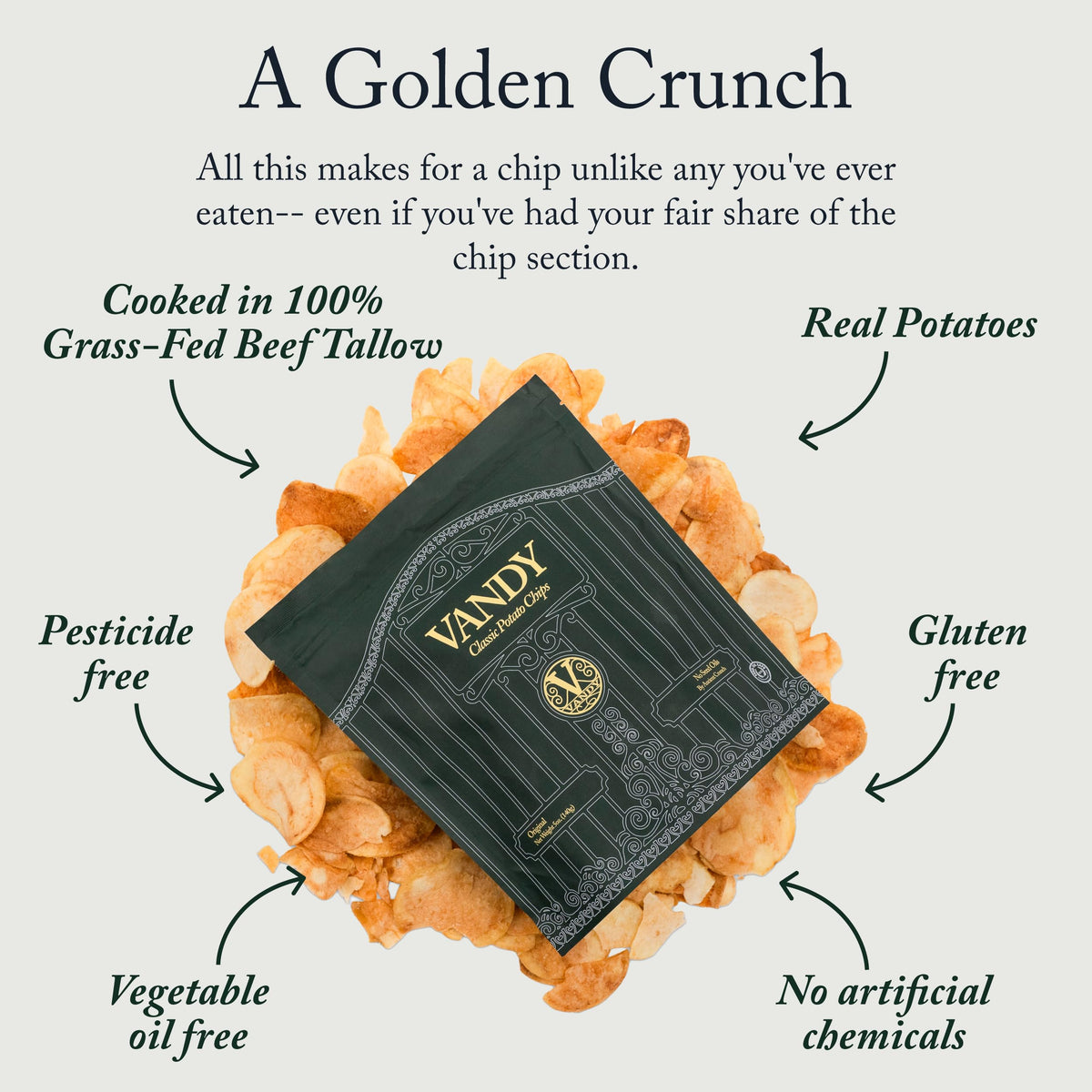 Vandy Crisps seed oil free bag emphasizes healthier snacking option