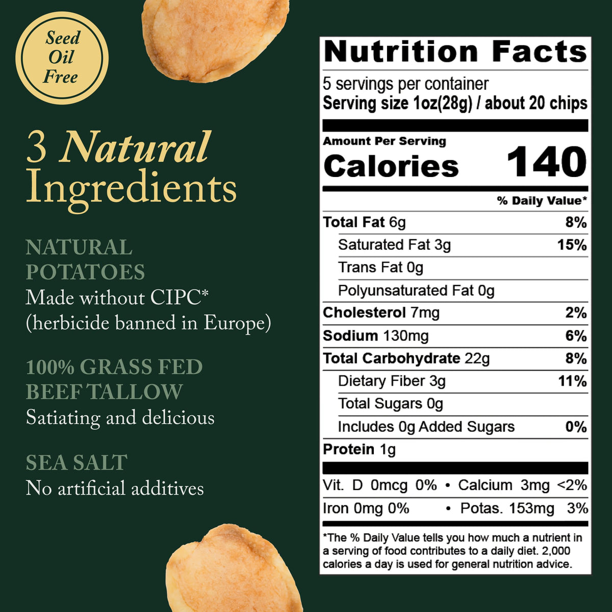 Vandy beef tallow ingredients close-up with potatoes and sea salt for a clean label.