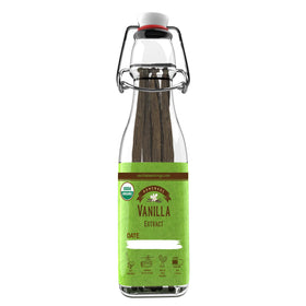 Vanilla Bean Kings bottle pour showing swing-top lid for easy infusion