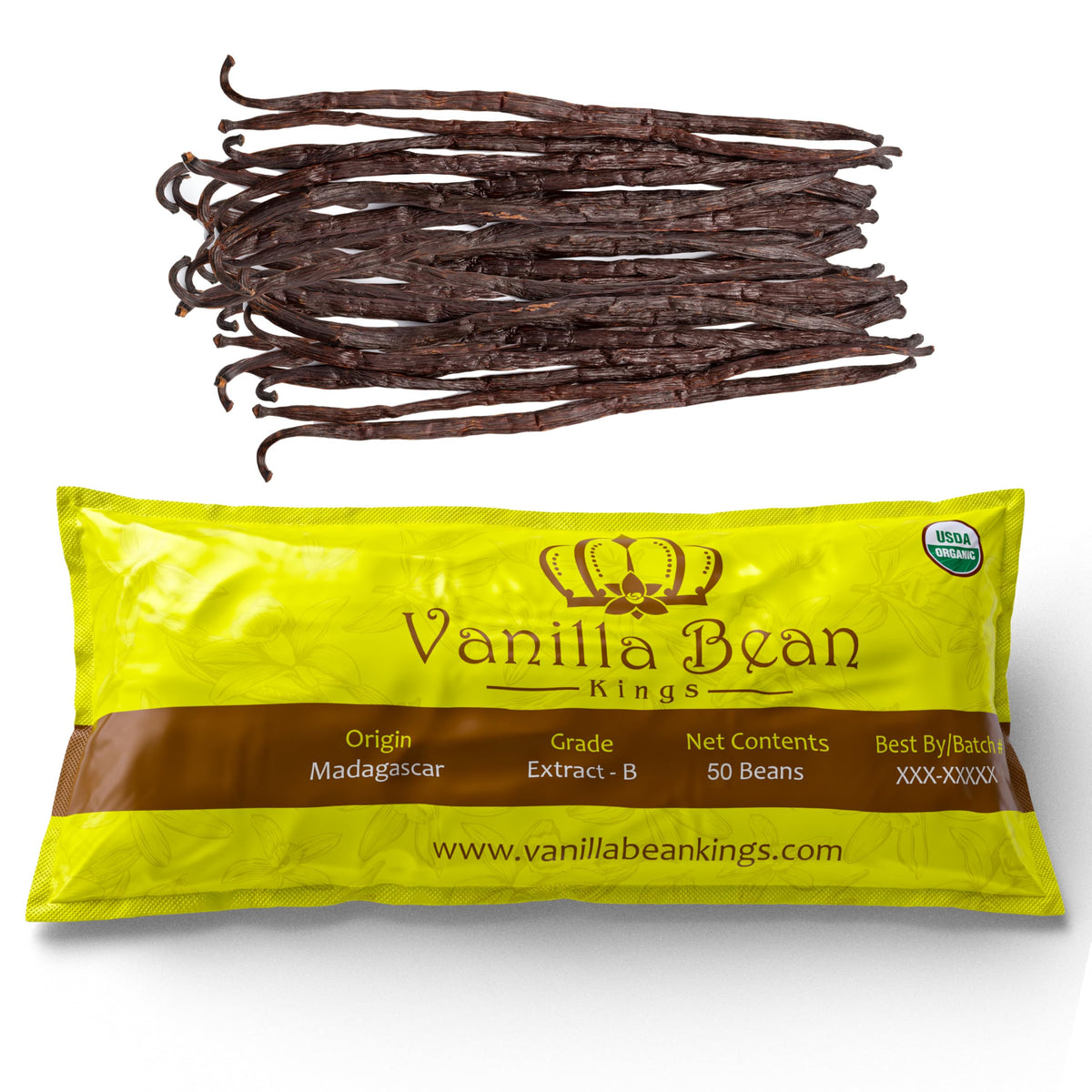 Vanilla Bean Kings Madagascar pods closeup with rich seeds for flavor