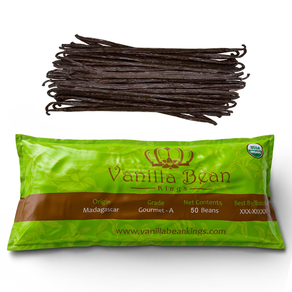 Vanilla Bean Kings Madagascar vanilla beans in front view for premium flavor