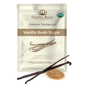 Vanilla Bean Kings organic vanilla sugar in a resealable bag for rich flavor enhancement