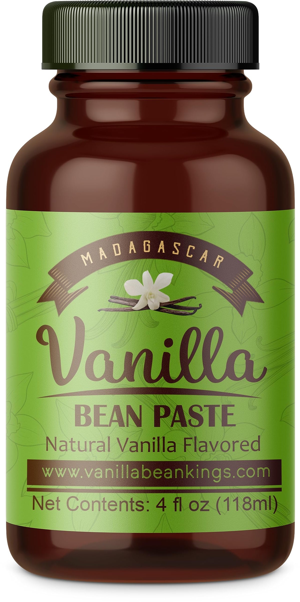Vanilla Bean Kings paste jar closeup with real vanilla seeds for rich baking.