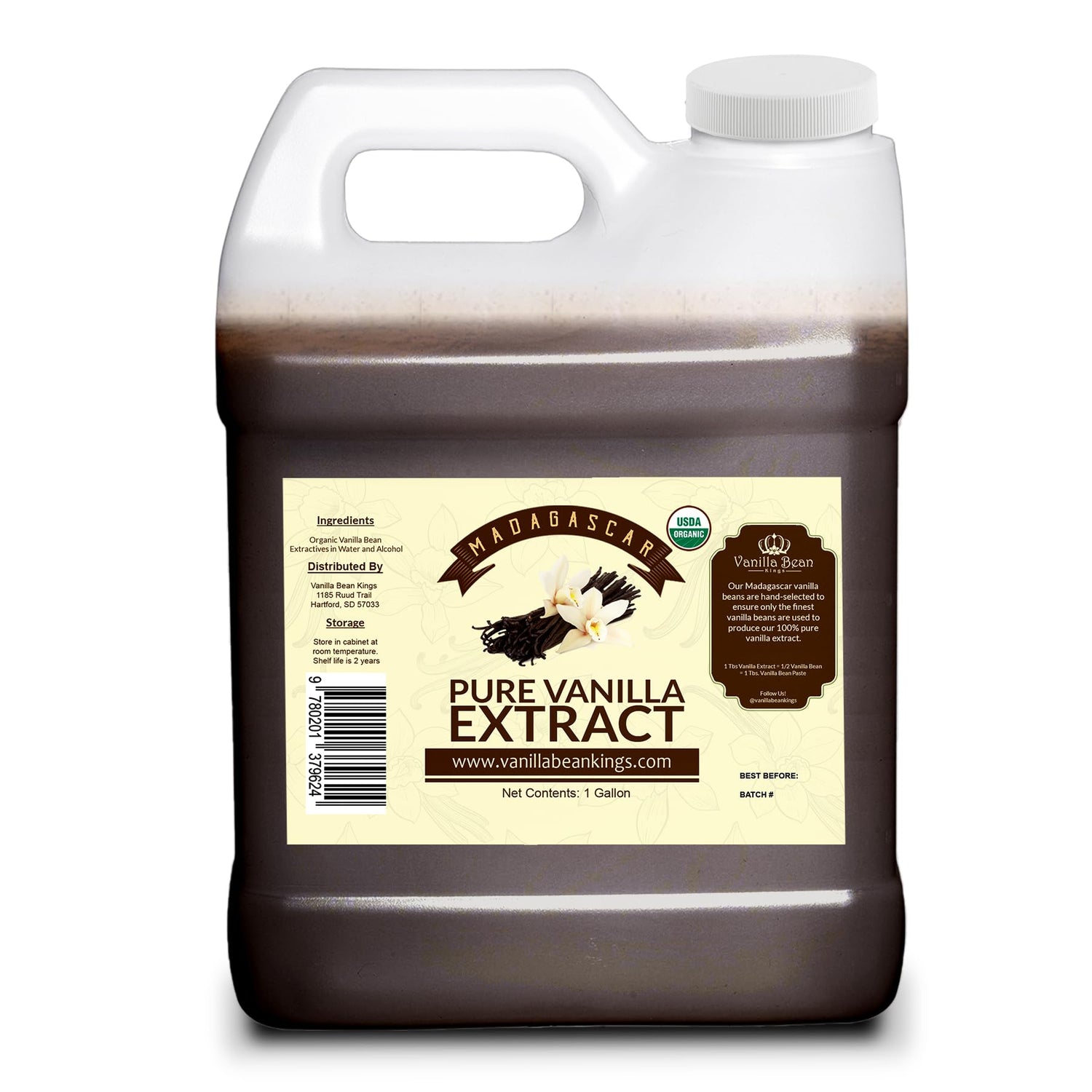 Vanilla Bean Kings pure vanilla extract bottle on the counter for easy baking.
